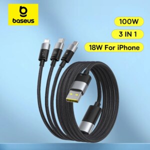 Baseus StarSpeed 100W 3-in-1 Fast Charging Cable USB-A to C+L+M for iPhone 15 Huawei