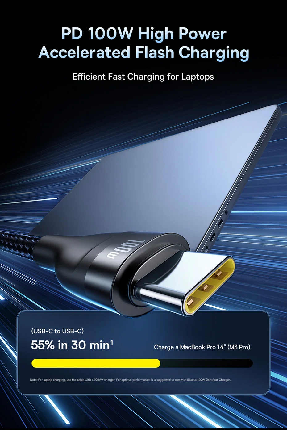 Baseus 3 in 2 USB C Cable for iphone 16 15 Pro Max 100W USB Cable Type C For Xiaomi Huawei Fast Charging Cable For Macbook