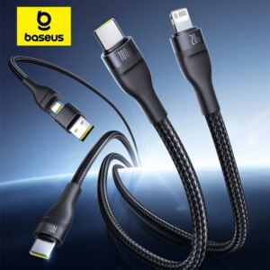 Baseus Flash Series 3-in-2 USB C Fast Charging Cable 100W for iPhone 16 15 Pro Macbook Xiaomi Huawei