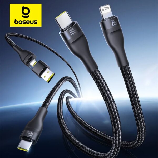 Baseus Flash Series 3-in-2 USB C Fast Charging Cable 100W for iPhone 16 15 Pro Macbook Xiaomi Huawei