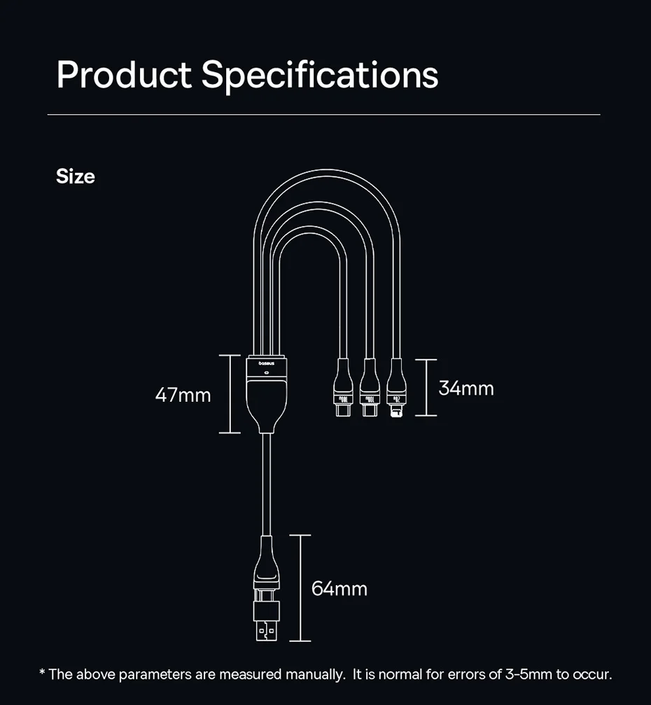 Baseus 3 in 2 USB C Cable for iphone 16 15 Pro Max 100W USB Cable Type C For Xiaomi Huawei Fast Charging Cable For Macbook