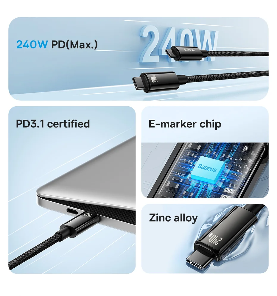 Baseus 240W USB C Cable for iPhone 16 15 Plus Pro Max Macbook iPad Supercharge Fast Charger Type C Cable for xiaomi Samsung