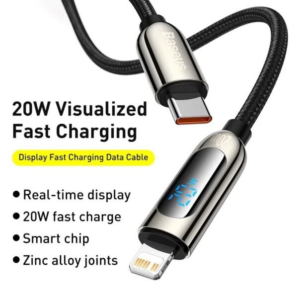 Baseus Digital Display PD 20W Fast Charging Cable USB C to Lightning for iPhone 14 13 12 Pro Max - Image 6