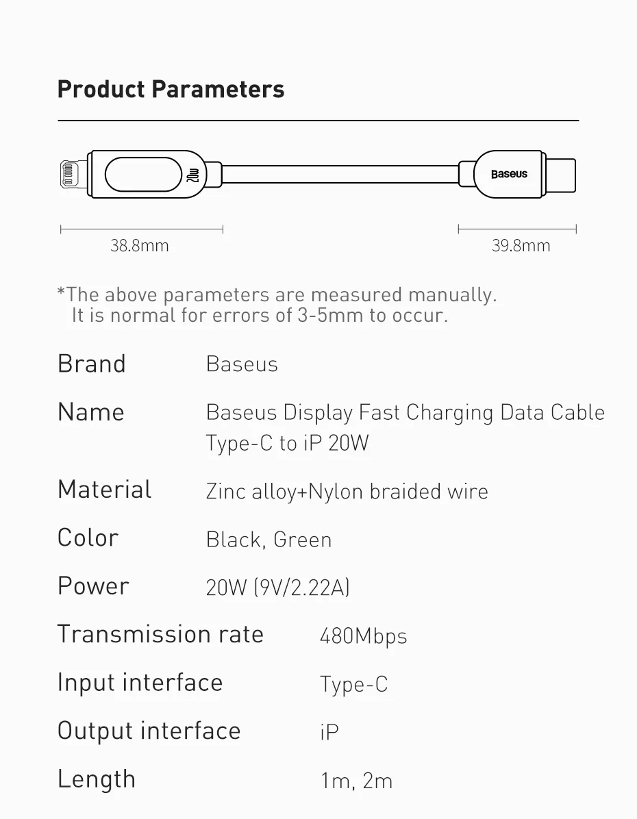 Baseus Digital Display 20W PD USB C Cable for iPhone 14 13 12 Pro Max XR Fast Charging Cable Mobile Phone Data Cord