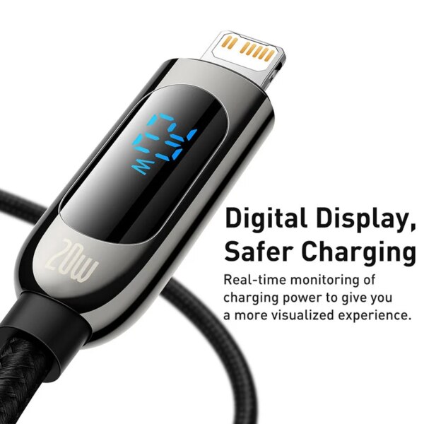 Baseus Digital Display PD 20W Fast Charging Cable USB C to Lightning for iPhone 14 13 12 Pro Max - Image 2