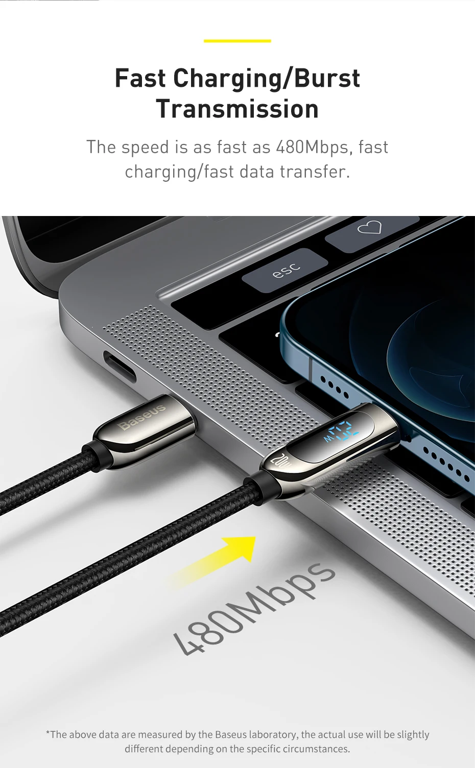 Baseus Digital Display 20W PD USB C Cable for iPhone 14 13 12 Pro Max XR Fast Charging Cable Mobile Phone Data Cord