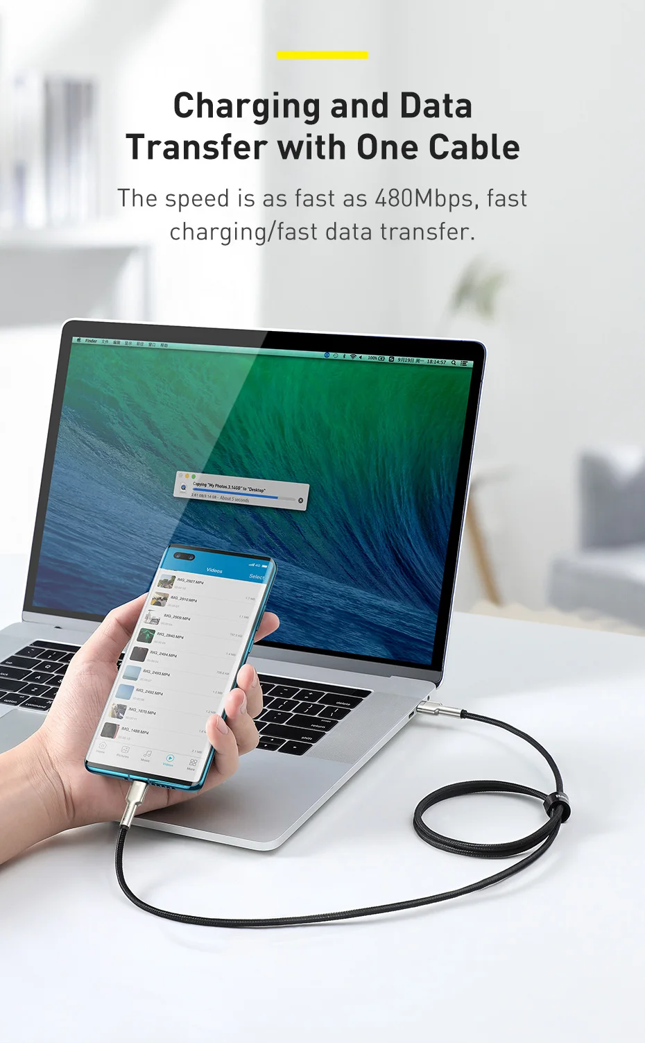 Baseus 100W USB C to USB Type C Cable for MacBook Pro QC 4.0 PD USB C Fast Charger Cable for Xiaomi Redmi For iPhone 15 Plus Pro