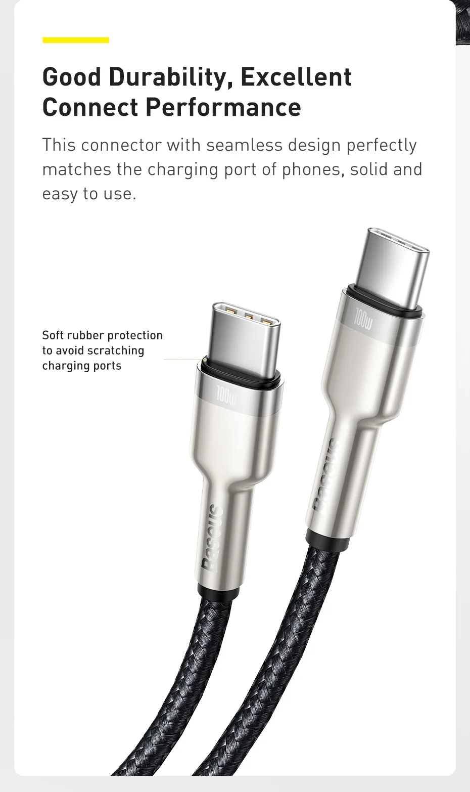 Baseus 100W USB C to USB Type C Cable for MacBook Pro QC 4.0 PD USB C Fast Charger Cable for Xiaomi Redmi For iPhone 15 Plus Pro