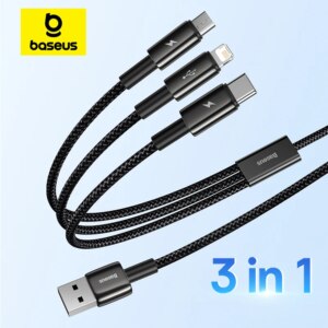 Baseus Tungsten Gold 3 in 1 Fast Charging Cable 3.5A USB to Micro Type C iPhone
