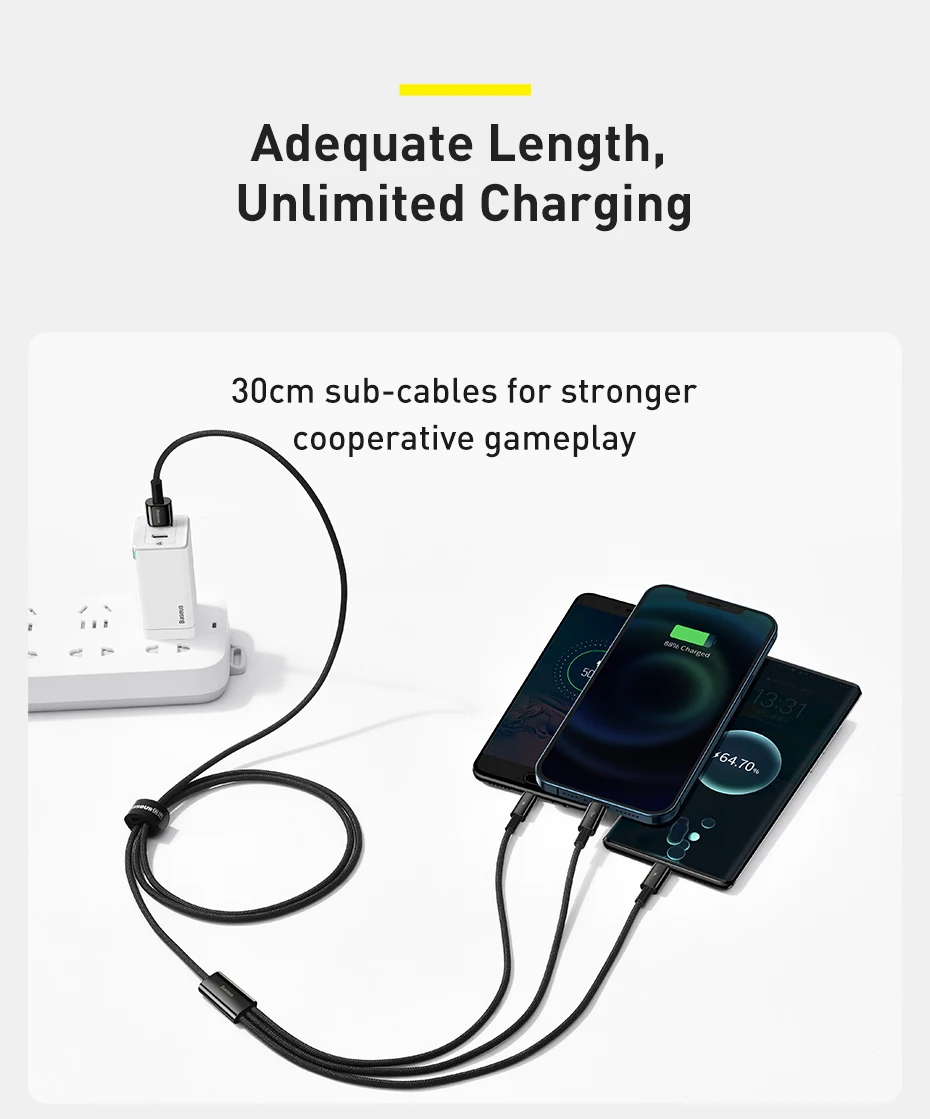 Baseus 3 in 1 USB Cable for iPhone 14 Pro Max Micro Type C USB Cable for Xiaomi Red mi note 9 Samsung S23 Fast Charging Cord