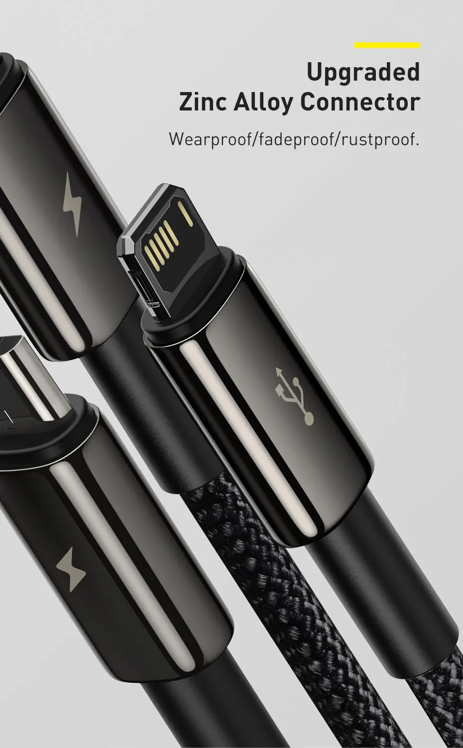 Baseus 3 in 1 USB Cable for iPhone 14 Pro Max Micro Type C USB Cable for Xiaomi Red mi note 9 Samsung S23 Fast Charging Cord