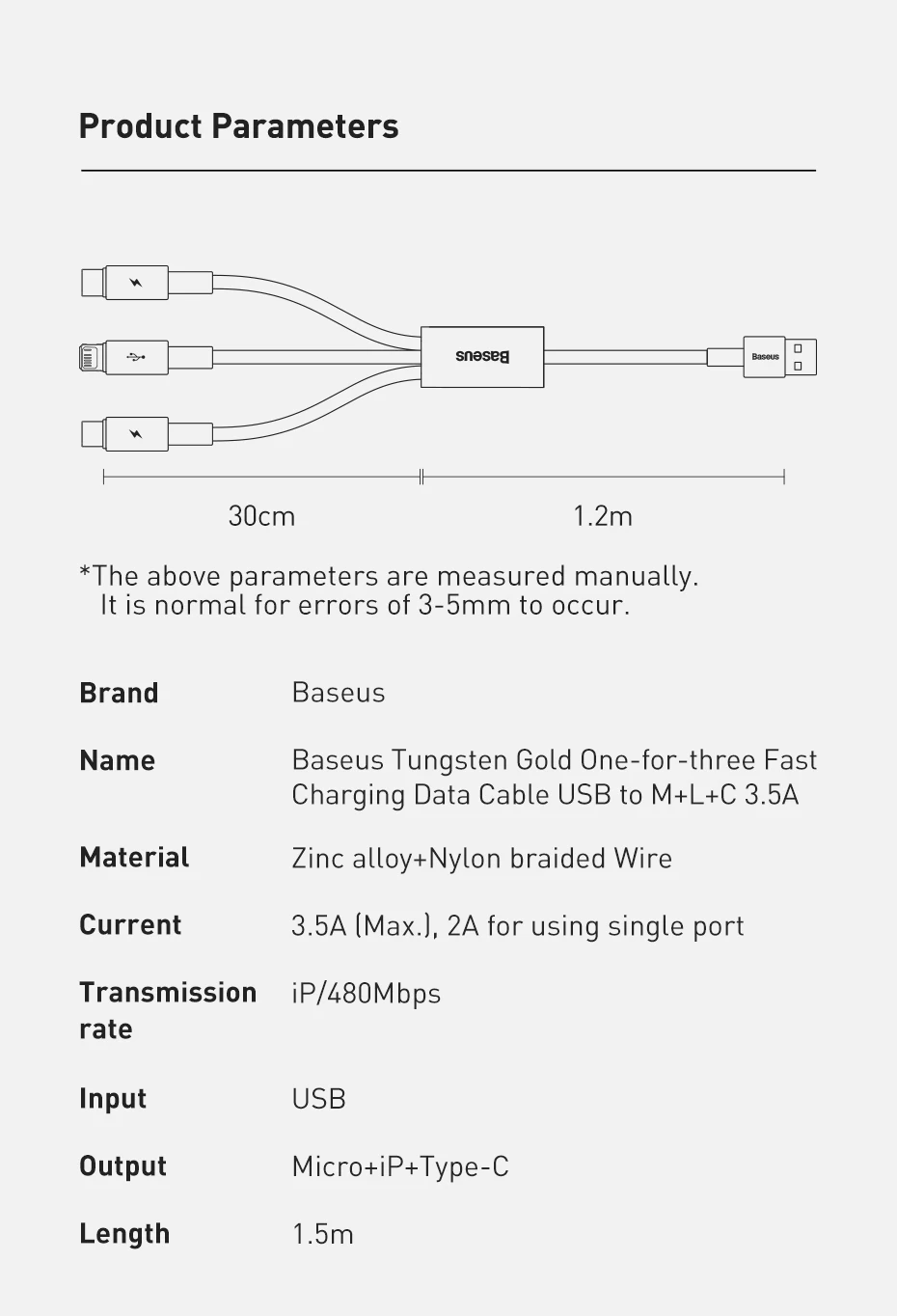 Baseus 3 in 1 USB Cable for iPhone 14 Pro Max Micro Type C USB Cable for Xiaomi Red mi note 9 Samsung S23 Fast Charging Cord