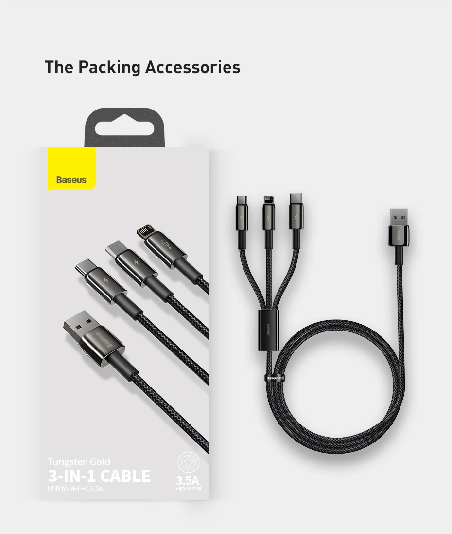 Baseus 3 in 1 USB Cable for iPhone 14 Pro Max Micro Type C USB Cable for Xiaomi Red mi note 9 Samsung S23 Fast Charging Cord
