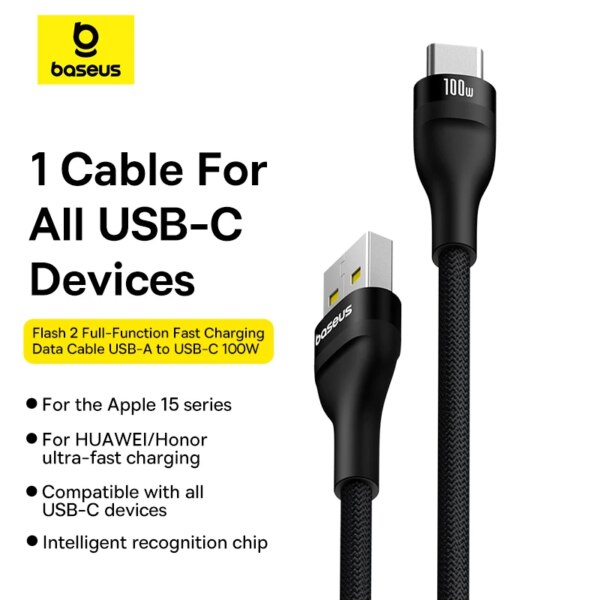 Baseus 100W USB-C to Type-C Fast Charging Cable 18W For iPhone 15 Huawei Samsung Data Sync - Image 2