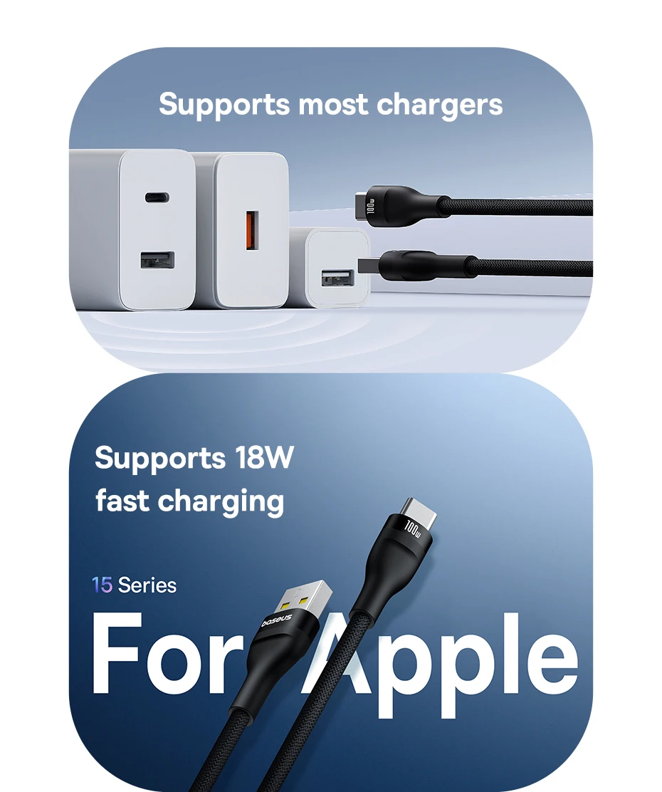 Baseus USB Type C Cable For iPhone 15/15 Pus/15 Pro/15 Pro Max Fast Charging Wire For Huawei Honor Data Cord For Samsung Oneplus
