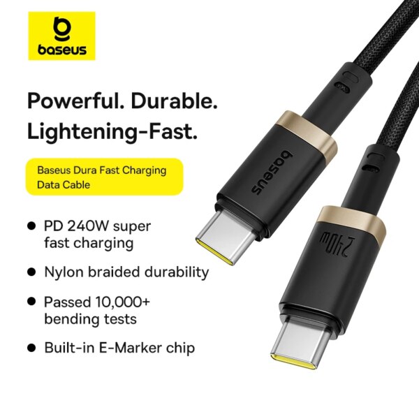 Baseus Dura 240W USB C to USB C Fast Charging Cable Nylon Braided for MacBook iPhone 15 Samsung - Image 2