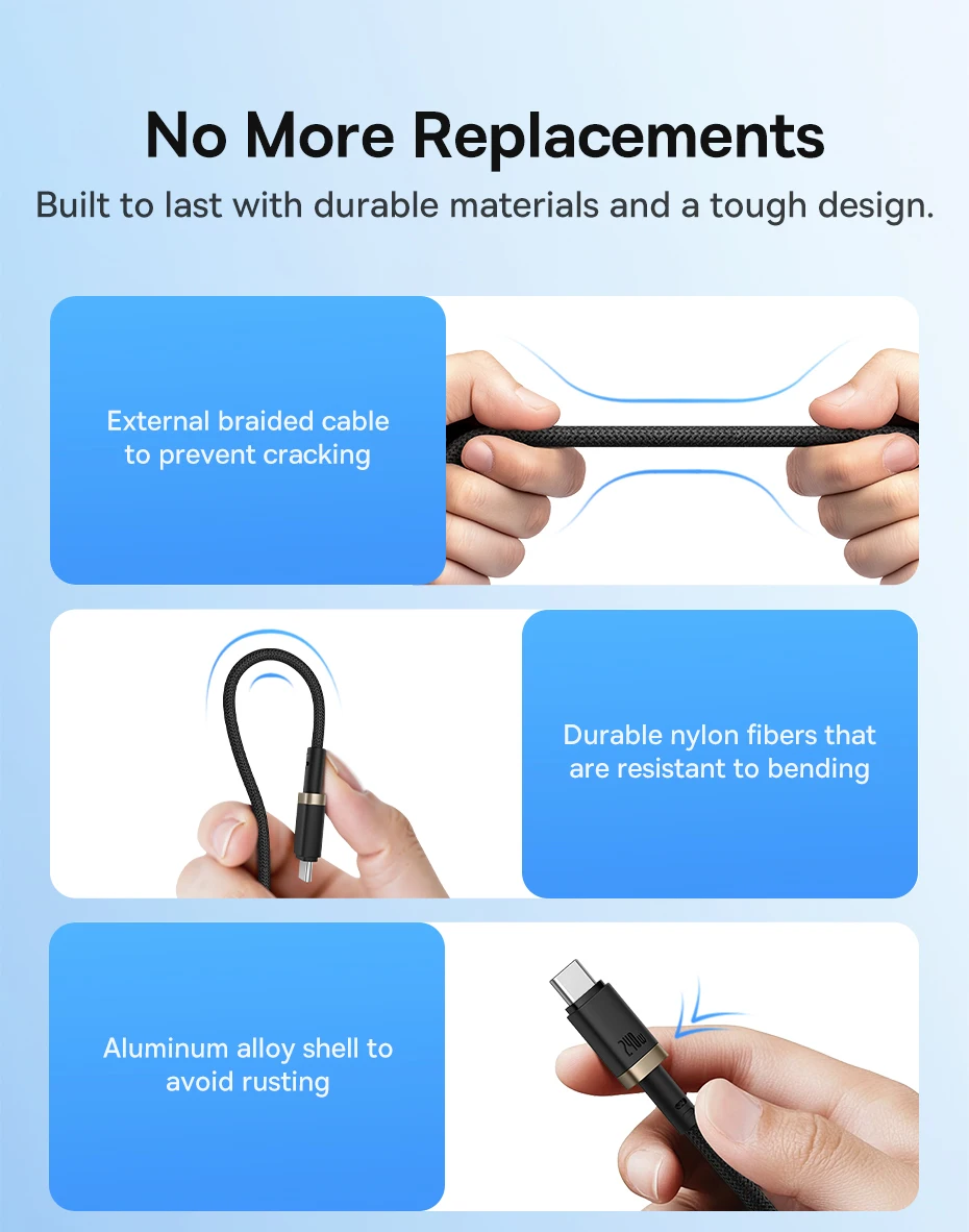 Baseus 240W USB Type C To USB C Cable For iPhone 15 16 100W Fast Charging Charger Wire For Macbook Pro Xiaomi Samsung Laptop