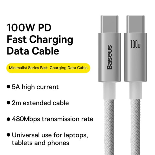 Baseus 100W USB C to Type C Fast Charging Cable 480Mbps Data Sync for MacBook Samsung Xiaomi - Image 2