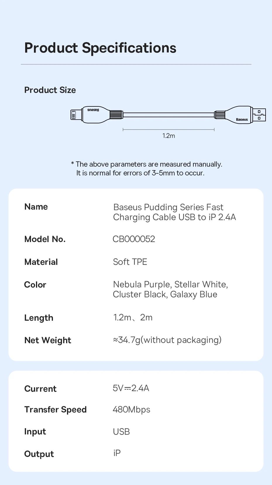 Baseus USB Cable 2.4A For iPhone Charging Cable USB Cord For iPhone 14 13 12 11 Pro Max Fast Data Charging Wire Cord