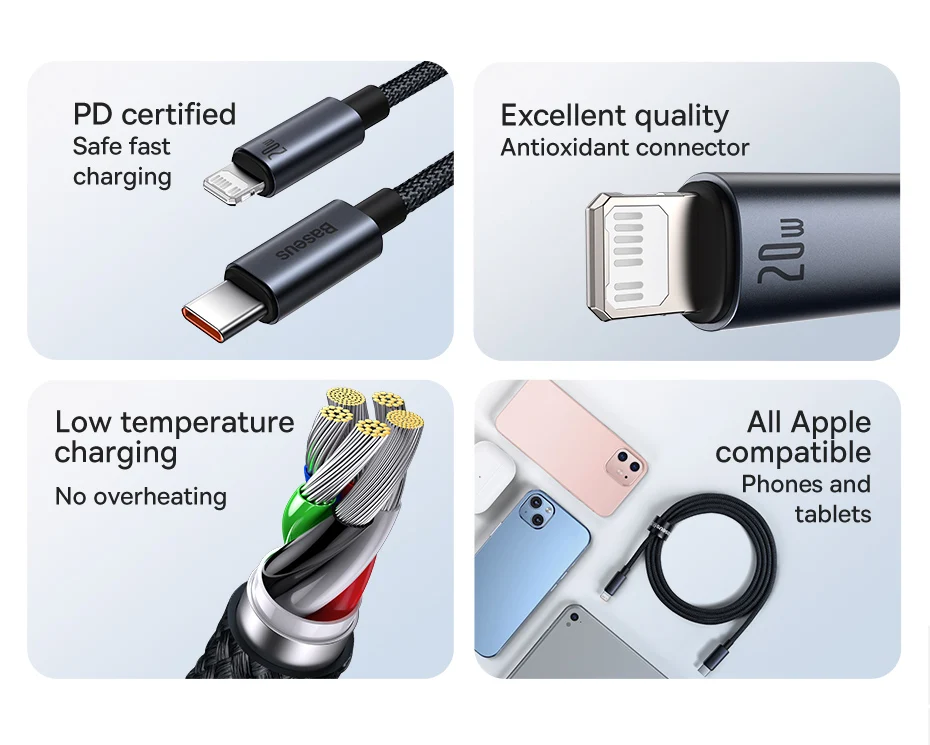 Baseus PD USB C Cable For iPhone 13 12 11 pro max Fast Charging Cable For iPhone USB Type C Cable For Xiaomi Samsung