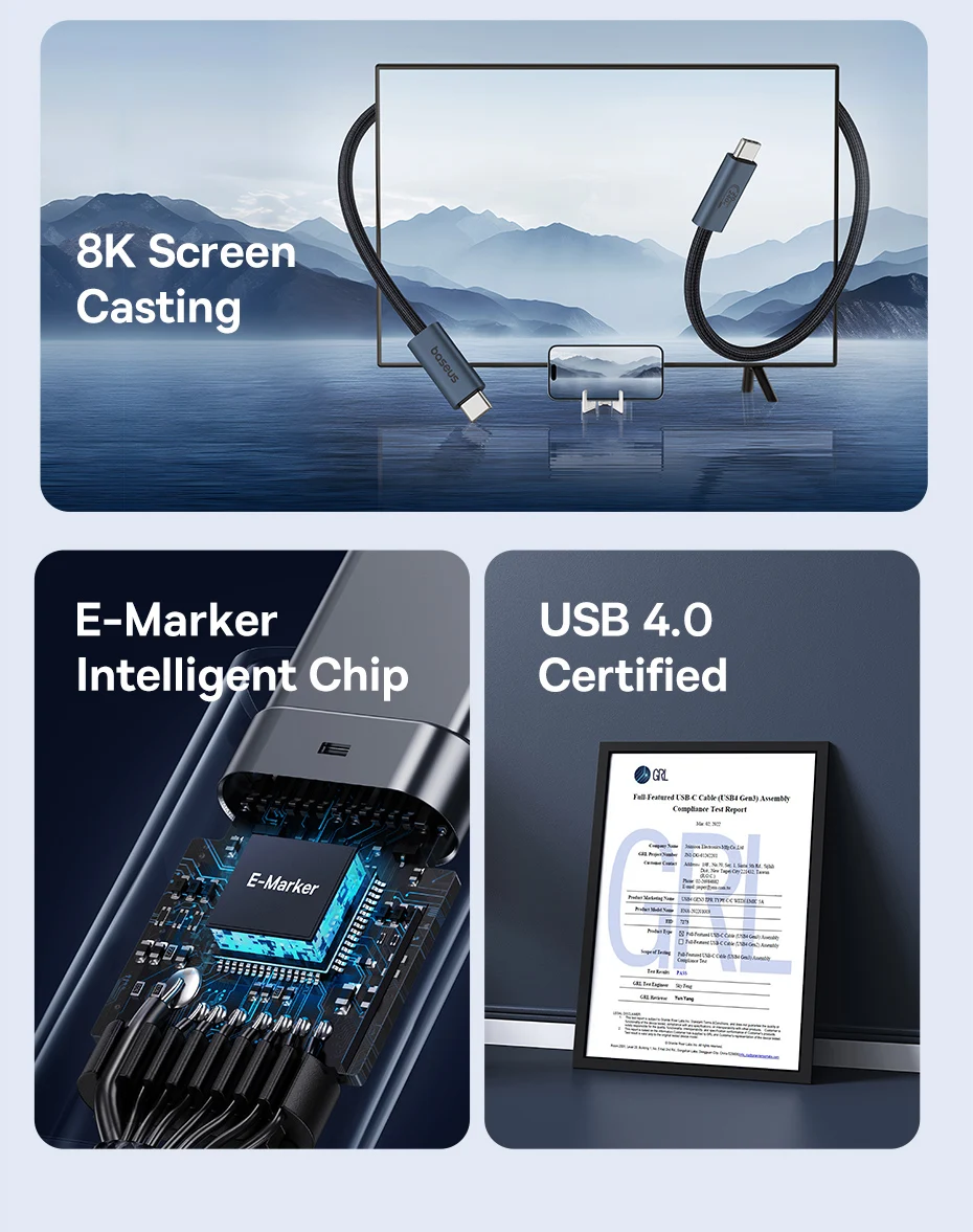 Baseus 240W USB 3.1 20Gbps USB C Cable For iPhone 15 Promax 8K/60HZ Type C to Type C Data Cable USB C Cable For MacBook