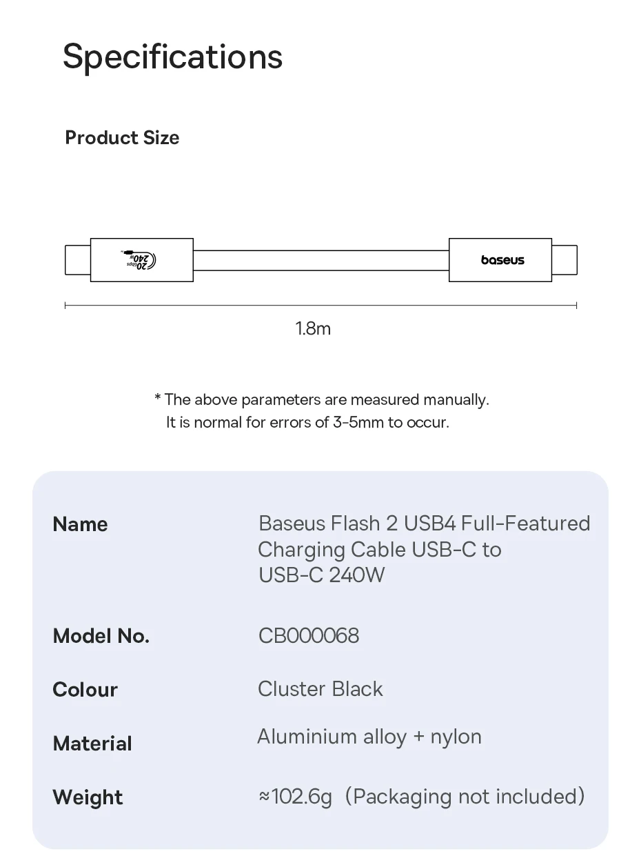 Baseus 240W USB 3.1 20Gbps USB C Cable For iPhone 15 Promax 8K/60HZ Type C to Type C Data Cable USB C Cable For MacBook