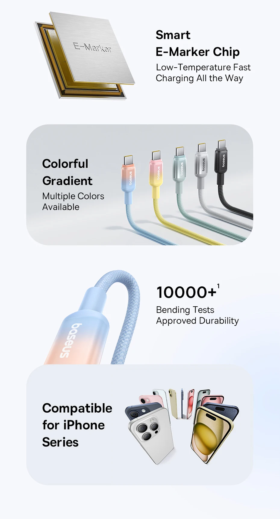 Baseus 100W USB C Cable For IPhone 17 16 15 Pro Max Type C Cable For Laptops Fast Charging Cable Type C For xiaomi Samsun Huawei