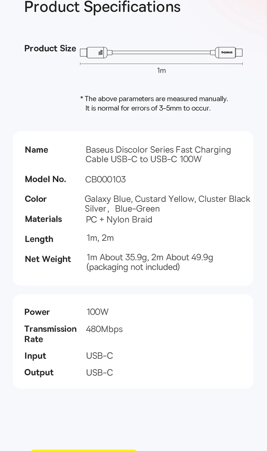 Baseus 100W USB C Cable For IPhone 17 16 15 Pro Max Type C Cable For Laptops Fast Charging Cable Type C For xiaomi Samsun Huawei