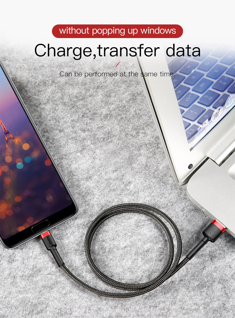 Baseus Fast Charging USB Type C Cable for Samsung S10 S9 Quick Charge 3.0 Cable USB C for Huawei P30 Xiaomi USB-C Charger Wire