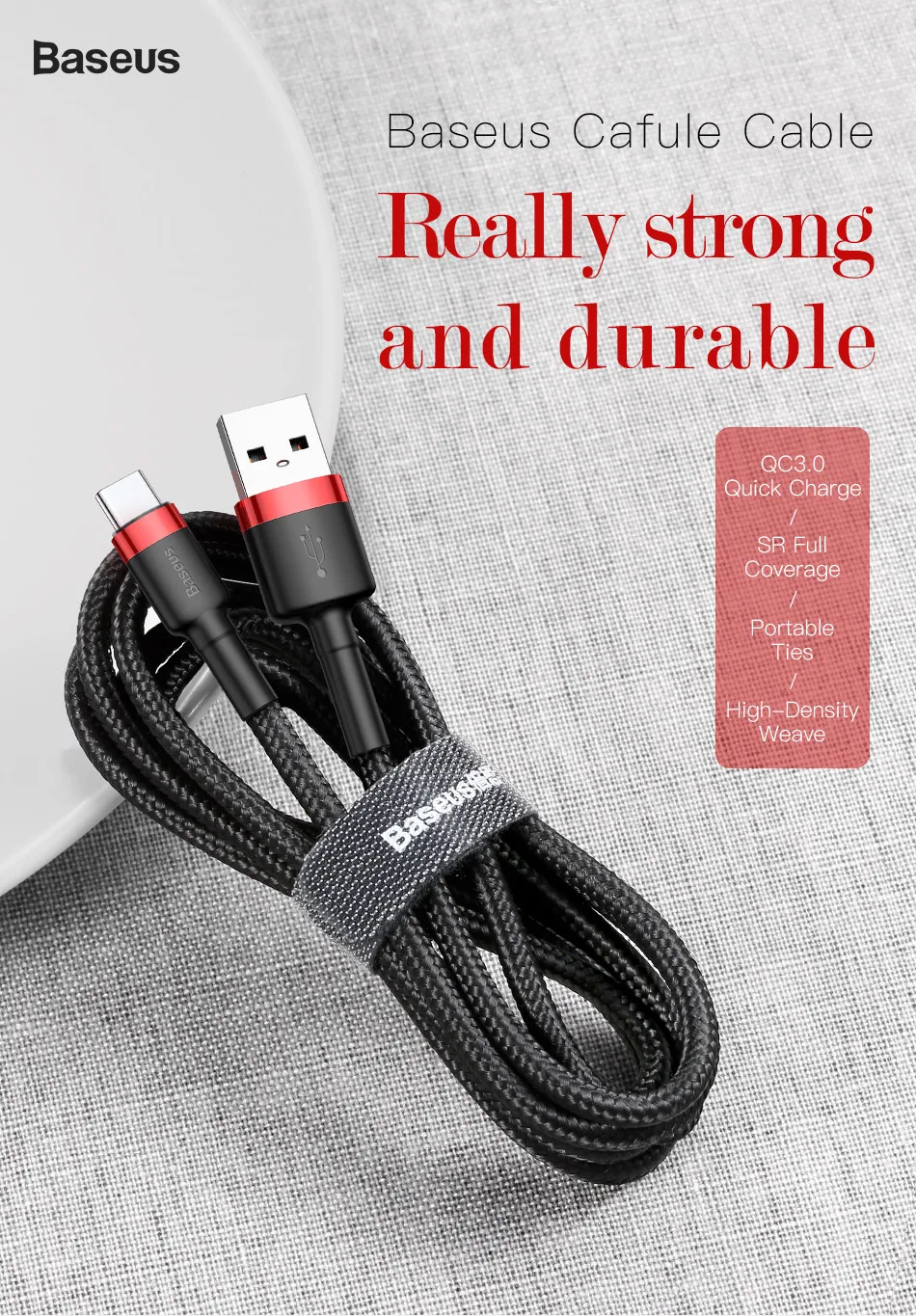 Baseus Fast Charging USB Type C Cable for Samsung S10 S9 Quick Charge 3.0 Cable USB C for Huawei P30 Xiaomi USB-C Charger Wire