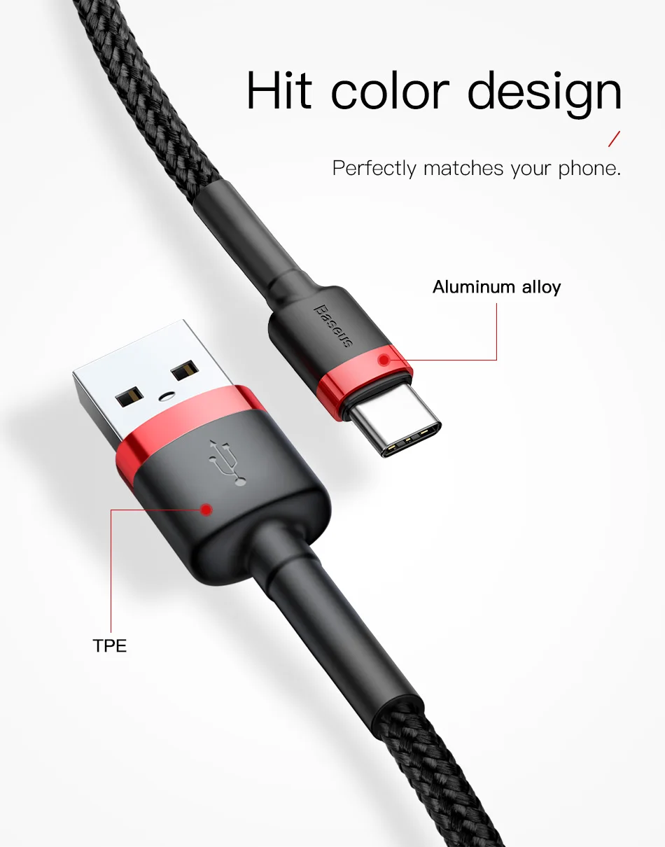 Baseus Fast Charging USB Type C Cable for Samsung S10 S9 Quick Charge 3.0 Cable USB C for Huawei P30 Xiaomi USB-C Charger Wire