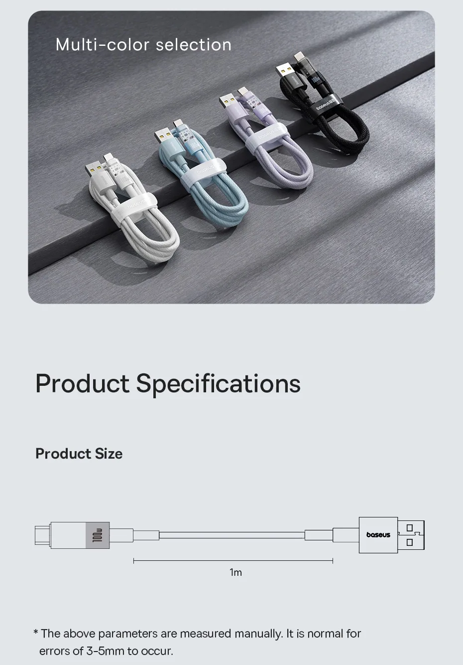 Baseus Transparent 100W USB Type C Cable For Huawei Honor Xiaomi Samsung Super Charge Fast Charging USB C Charge Data Cable Wire