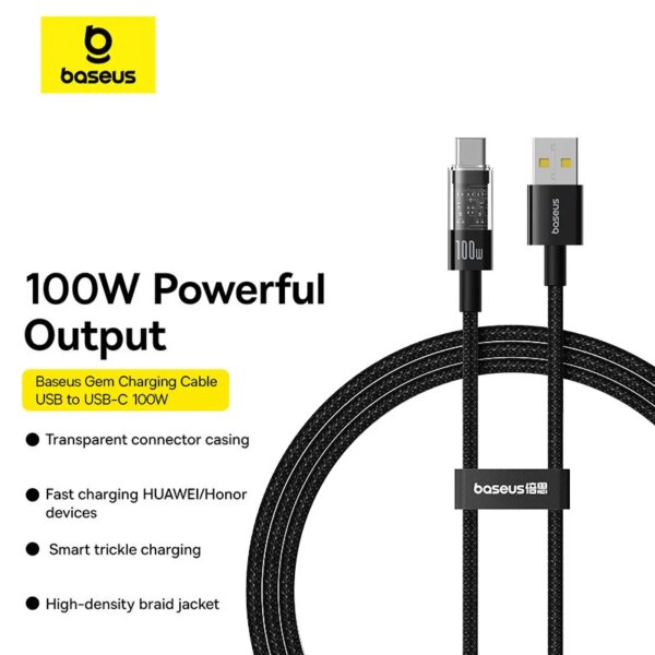 Baseus 100W USB C Fast Charging Cable Transparent SCP 6A For Huawei Honor Xiaomi Samsung - Image 2