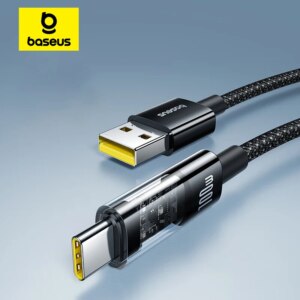 Baseus 100W USB C Fast Charging Cable Transparent SCP 6A For Huawei Honor Xiaomi Samsung