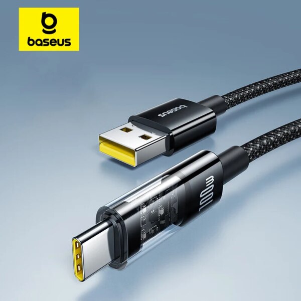 Baseus 100W USB C Fast Charging Cable Transparent SCP 6A For Huawei Honor Xiaomi Samsung