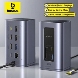 Baseus 12-in-1 USB C Docking Station Dual HDMI 4K@60Hz 100W PD 10Gbps Hub for Mac Windows