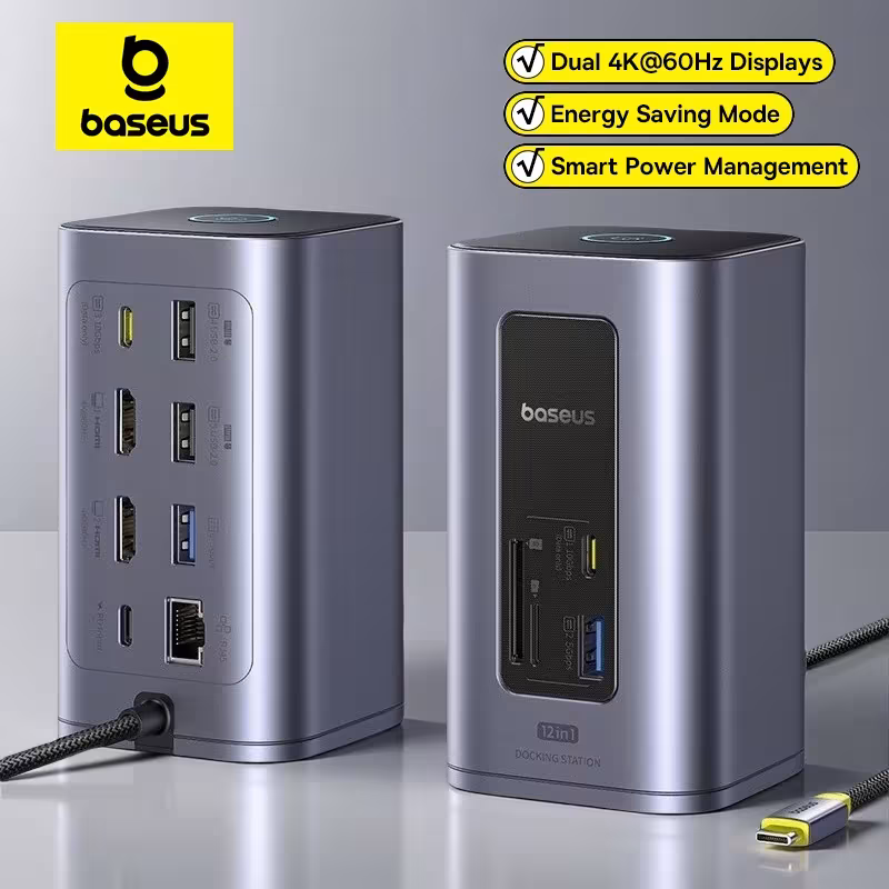 Baseus 12-in-1 USB C Docking Station Dual HDMI 4K@60Hz 100W PD 10Gbps Hub for Mac Windows Baseus 12-in-1 USB C Docking Station Dual HDMI 4K@60Hz 100W PD 10Gbps Hub for Mac Windows