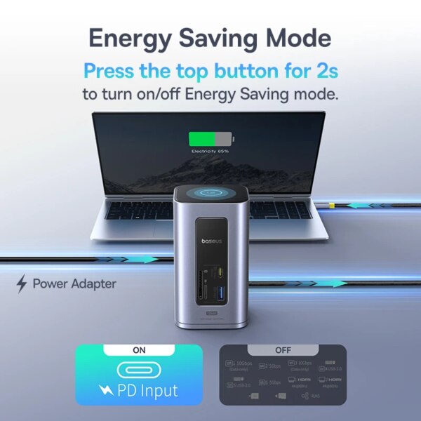Baseus 12-in-1 USB C Docking Station Dual HDMI 4K@60Hz 100W PD 10Gbps Hub for Mac Windows - Image 6