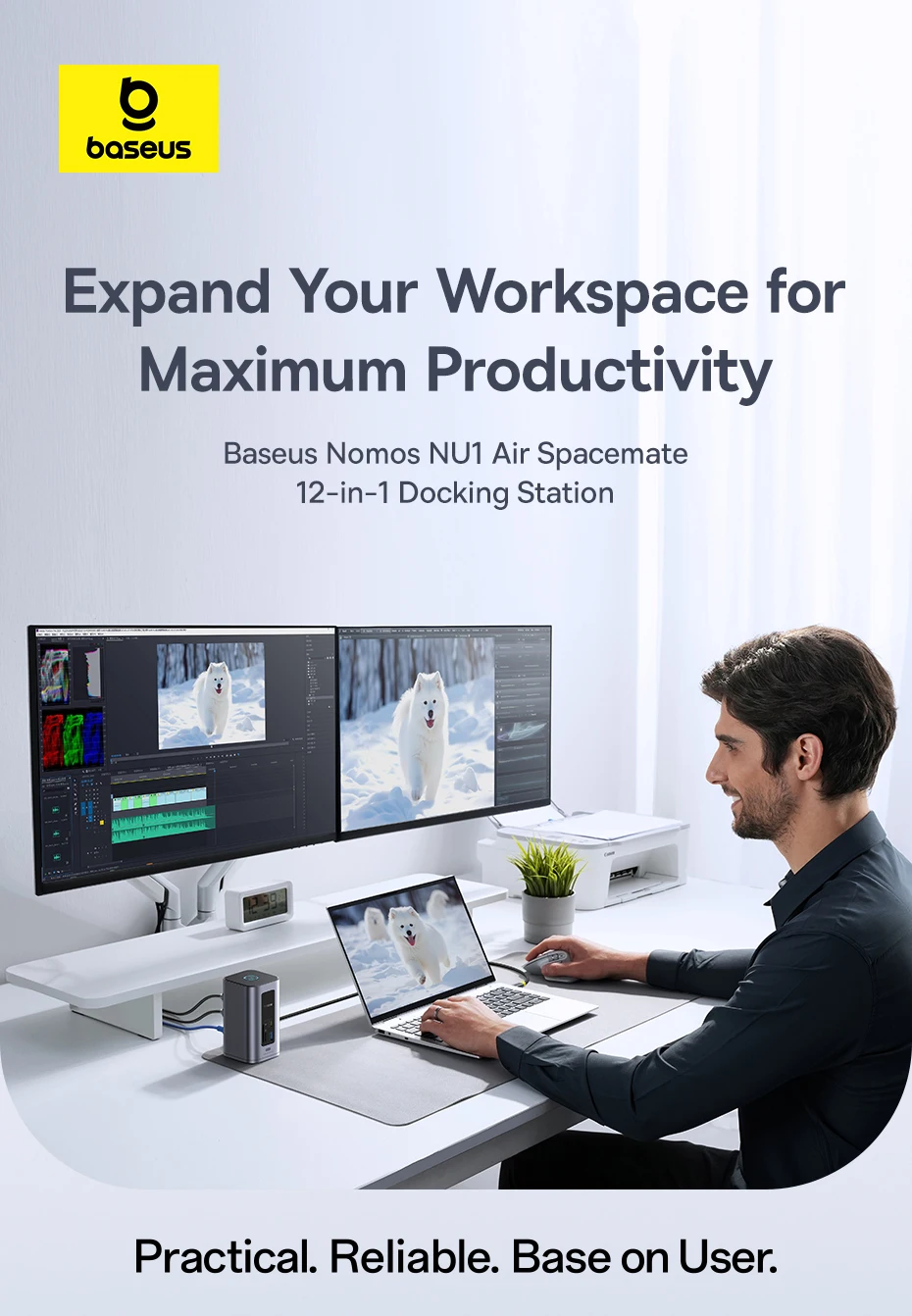 Baseus 12-in-1 USB C HUB to HDMI 4K@60Hz Dual Display USB 3.2 Adapter with RJ45 SD TF PD 100W Docking Station for Window Mac Hub