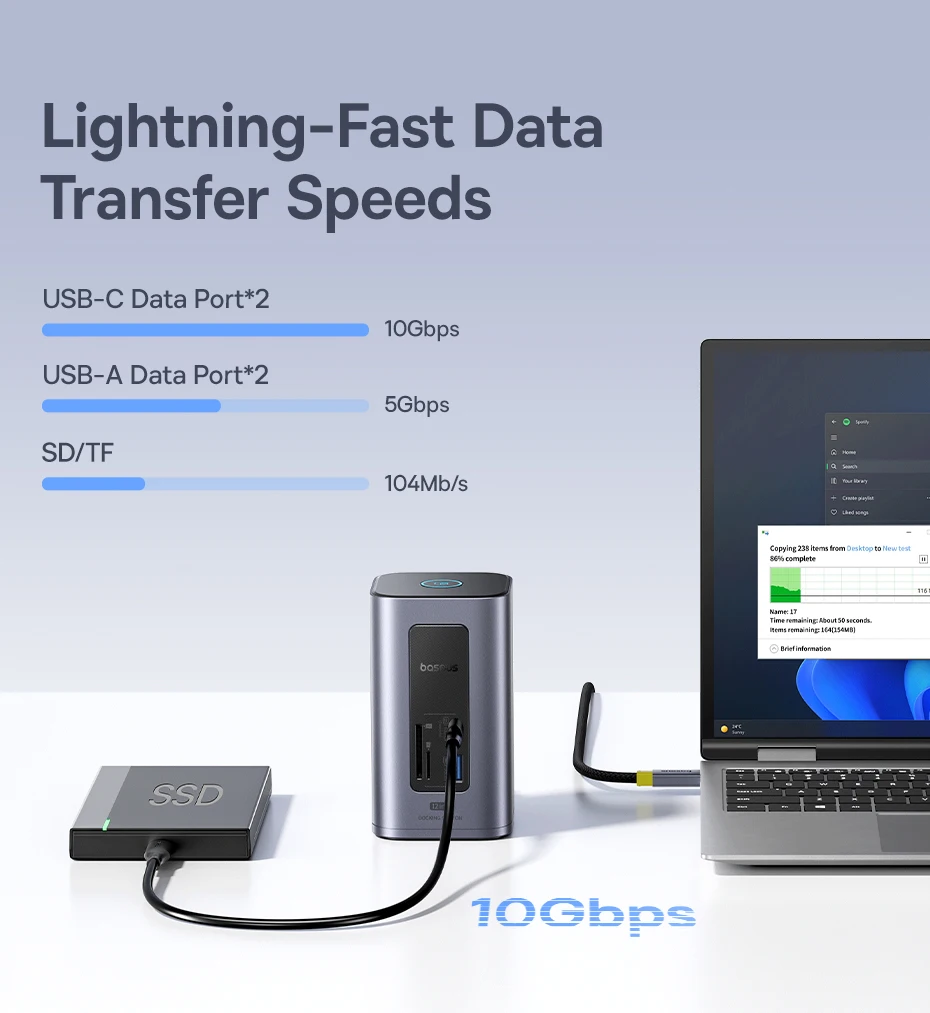 Baseus 12-in-1 USB C HUB to HDMI 4K@60Hz Dual Display USB 3.2 Adapter with RJ45 SD TF PD 100W Docking Station for Window Mac Hub