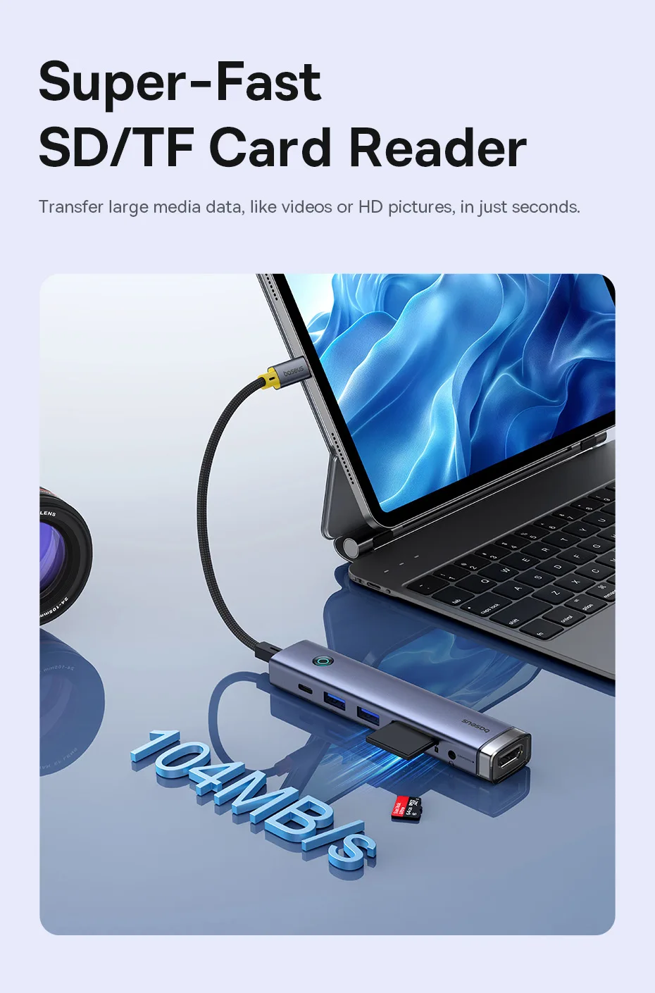 Baseus USB C Hub to HDMI 4K 60Hz USB Type C 3.0 RJ45 PD 100W USB 3.0 SD TF Card Slim Adapter USB C Dock for MacBook PC USB HUB