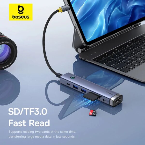 Baseus 9-in-1 USB C Hub HDMI 4K 60Hz Adapter 100W PD USB 3.0 RJ45 Ethernet SD TF Card Reader - Image 6