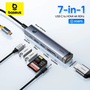 Baseus 9-in-1 USB C Hub HDMI 4K 60Hz Adapter 100W PD USB 3.0 RJ45 Ethernet SD TF Card Reader