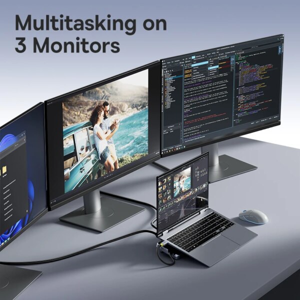 Baseus EliteJoy EH3 12-in-1 USB C Hub Docking Station with Stand Triple Display 4K 60Hz HDMI DP PD 100W - Image 3