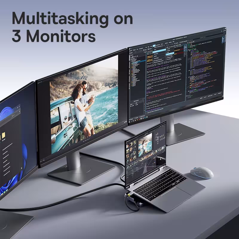 Baseus EliteJoy EH3 12-in-1 USB C Hub Docking Station with Stand Triple Display 4K 60Hz HDMI DP PD 100W Baseus EliteJoy EH3 12-in-1 USB C Hub Docking Station with Stand Triple Display 4K 60Hz HDMI DP PD 100W - Image 3