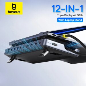 Baseus EliteJoy EH3 12-in-1 USB C Hub Docking Station with Stand Triple Display 4K 60Hz HDMI DP PD 100W