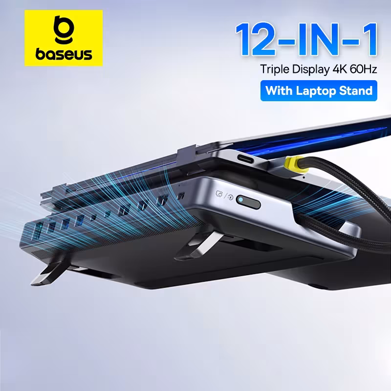 Baseus EliteJoy EH3 12-in-1 USB C Hub Docking Station with Stand Triple Display 4K 60Hz HDMI DP PD 100W Baseus EliteJoy EH3 12-in-1 USB C Hub Docking Station with Stand Triple Display 4K 60Hz HDMI DP PD 100W