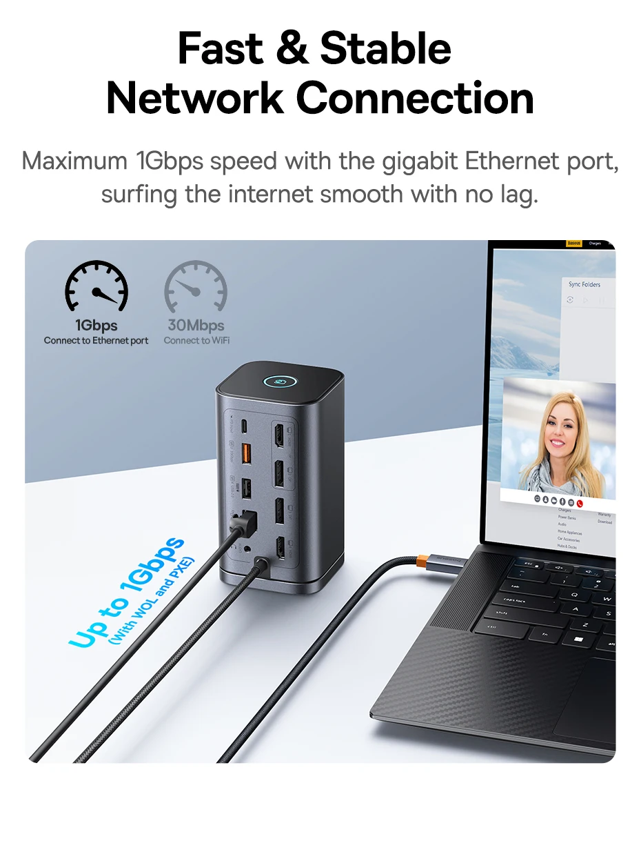 Baseus USB C Hub to DP 4K@60Hz HDMI DisplayPort 11-IN-1 Docking Station Triple Display RJ45 PD 100W For Window Mac USB 3.1 HUB