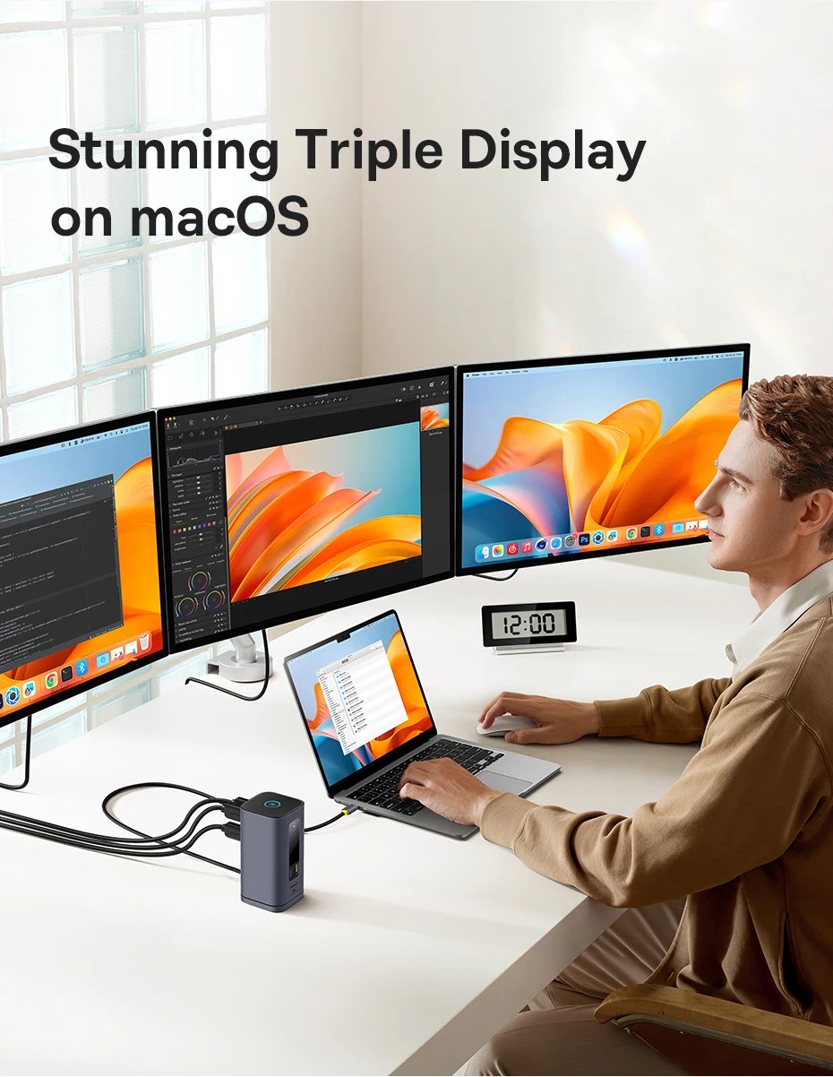 Baseus USB C Hub to DP 4K@60Hz HDMI DisplayPort 11-IN-1 Docking Station Triple Display RJ45 PD 100W For Window Mac USB 3.1 HUB