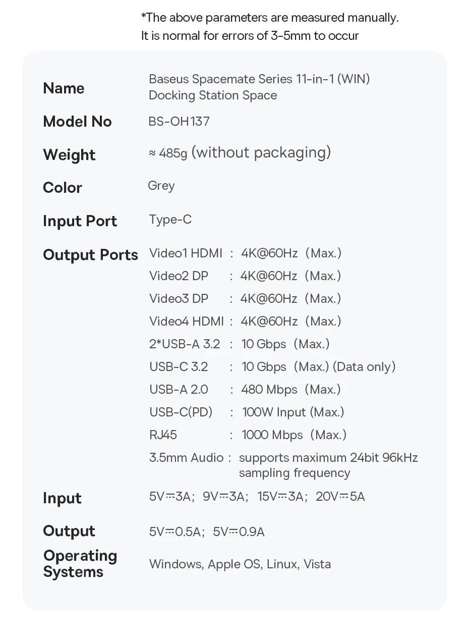 Baseus USB C Hub to DP 4K@60Hz HDMI DisplayPort 11-IN-1 Docking Station Triple Display RJ45 PD 100W For Window Mac USB 3.1 HUB